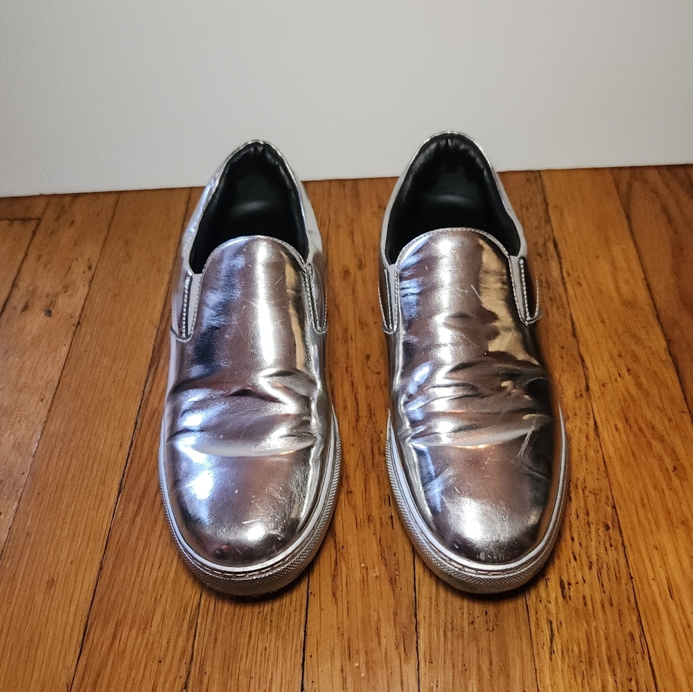 Vintage BALENCIAGA Y2K Silver Metallic Slip On Sneakers - Picture 4 of 14